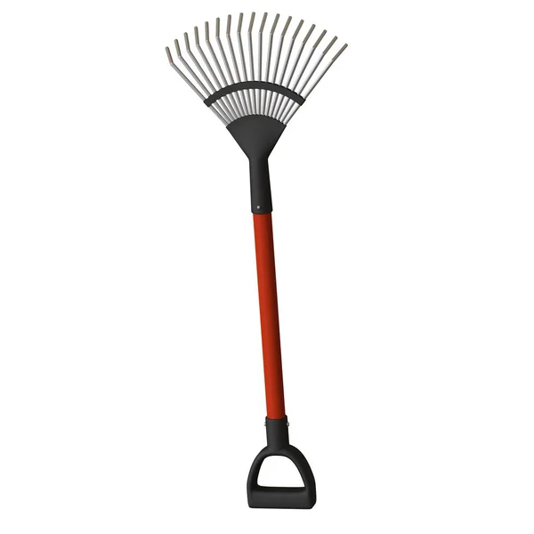 Garden rake on a white background, isolate. 3D rendering of excellent quality in high resolution. It can be enlarged and used as a background or texture. — Stock Photo, Image