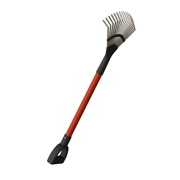 Garden rake on a white background, isolate. 3D rendering of excellent quality in high resolution. It can be enlarged and used as a background or texture. — Stock Photo, Image