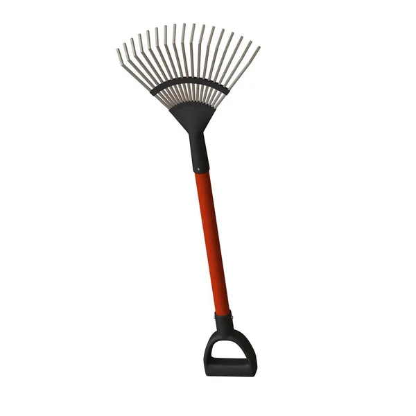 Garden rake on a white background, isolate. 3D rendering of excellent quality in high resolution. It can be enlarged and used as a background or texture. — Stock Photo, Image