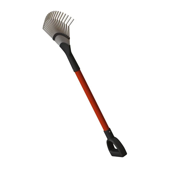 Garden rake on a white background, isolate. 3D rendering of excellent quality in high resolution. It can be enlarged and used as a background or texture. — Stock Photo, Image