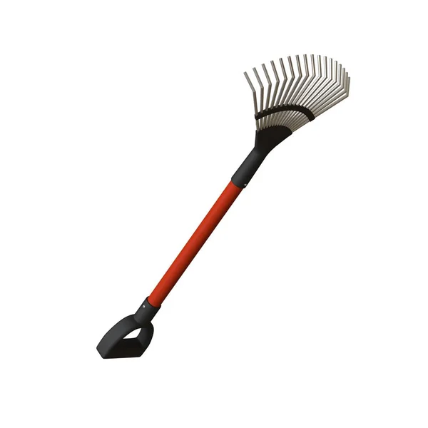 Garden rake on a white background, isolate. 3D rendering of excellent quality in high resolution. It can be enlarged and used as a background or texture. — Stock Photo, Image