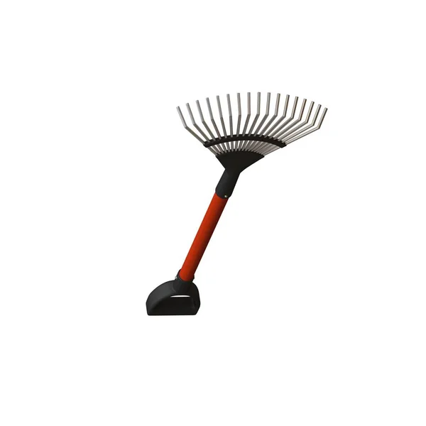 Garden rake on a white background, isolate. 3D rendering of excellent quality in high resolution. It can be enlarged and used as a background or texture. — Stock Photo, Image