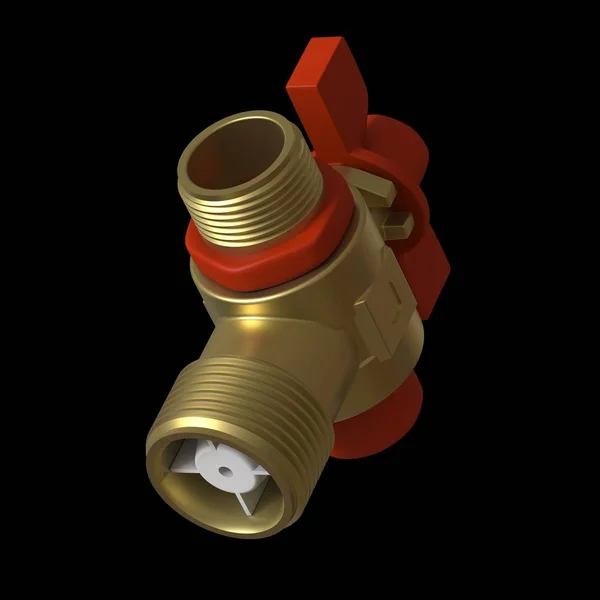 Válvula de bola de grifo de agua con válvula roja sobre un fondo negro, aislar. Representación 3D de excelente calidad en alta resolución. Se puede ampliar y utilizar como fondo o textura . —  Fotos de Stock