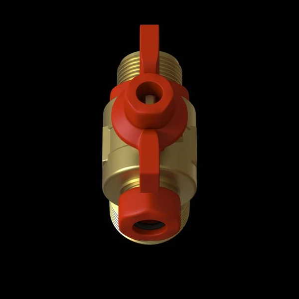 Vodní kohout kulový ventil s červeným ventilem na černém pozadí, izolovat. 3D provedení vynikající kvality ve vysokém rozlišení. Může být zvětšena a použita jako pozadí nebo textura. — Stock fotografie