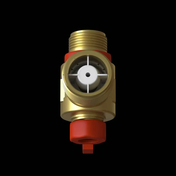 Válvula de bola de grifo de agua con válvula roja sobre un fondo negro, aislar. Representación 3D de excelente calidad en alta resolución. Se puede ampliar y utilizar como fondo o textura . — Foto de Stock