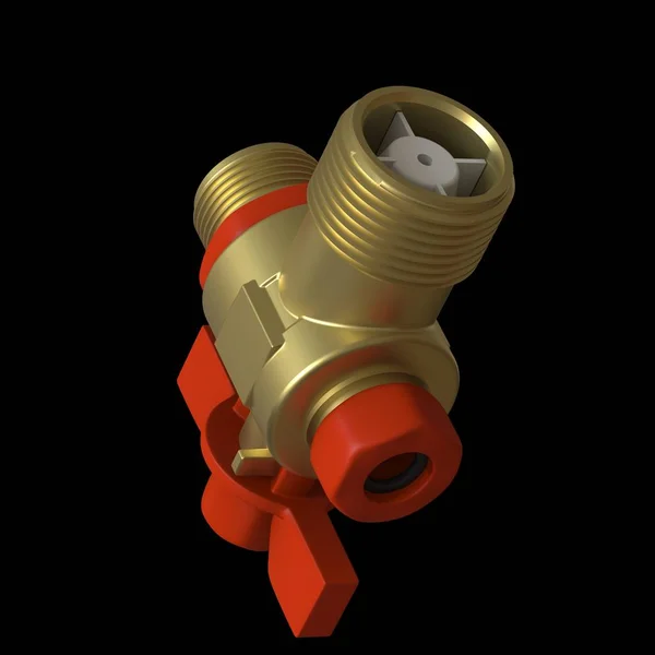 Válvula de bola de grifo de agua con válvula roja sobre un fondo negro, aislar. Representación 3D de excelente calidad en alta resolución. Se puede ampliar y utilizar como fondo o textura . —  Fotos de Stock