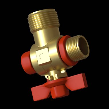 Siyah arka planda kırmızı vanalı su musluğu topu vanası, izole et. Yüksek çözünürlüklü 3D tasarım. Büyütülebilir ve arka plan ya da doku olarak kullanılabilir..