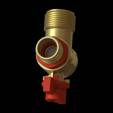 Siyah arka planda kırmızı vanalı su musluğu topu vanası, izole et. Yüksek çözünürlüklü 3D tasarım. Büyütülebilir ve arka plan ya da doku olarak kullanılabilir..