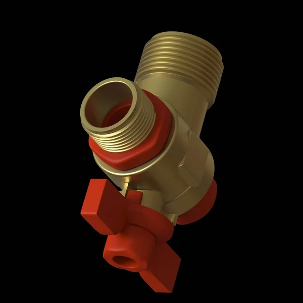 Клапан крана с красным клапаном на черном фоне, изолировать. 3D рендеринг отличного качества в высоком разрешении. Его можно увеличить и использовать в качестве фона или текстуры . — стоковое фото