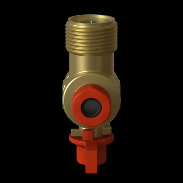 Vodní kohout kulový ventil s červeným ventilem na černém pozadí, izolovat. 3D provedení vynikající kvality ve vysokém rozlišení. Může být zvětšena a použita jako pozadí nebo textura. — Stock fotografie