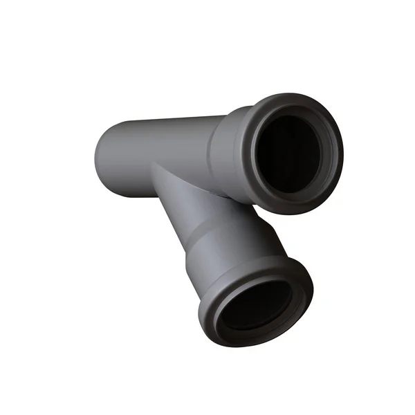 Plastic sewer pipe grey on white background, isolated. 3D rendering of excellent quality in high resolution. It can be enlarged and used as a background or texture. — Stock Photo, Image