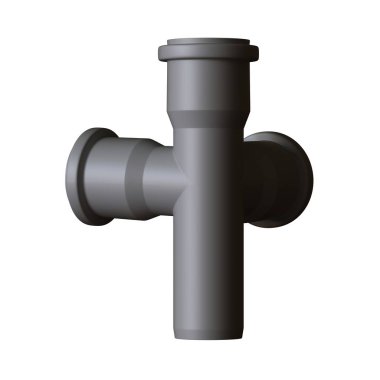 Beyaz arka planda plastik kanalizasyon borusu grisi, izole. Yüksek çözünürlüklü 3D tasarım. Büyütülebilir ve arka plan ya da doku olarak kullanılabilir..