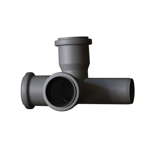 Plastic sewer pipe grey on white background, isolated. 3D rendering of excellent quality in high resolution. It can be enlarged and used as a background or texture. — Stock Photo, Image