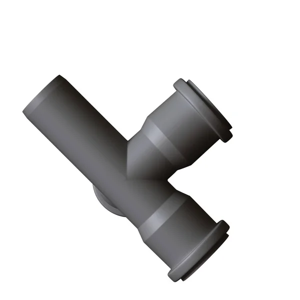 Plastic sewer pipe grey on white background, isolated. 3D rendering of excellent quality in high resolution. It can be enlarged and used as a background or texture. — Stock Photo, Image