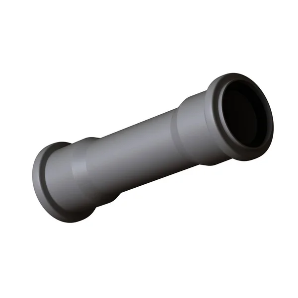 Plastic sewer pipe grey on white background, isolated. 3D rendering of excellent quality in high resolution. It can be enlarged and used as a background or texture. — Stock Photo, Image