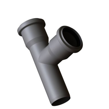 Beyaz arka planda plastik kanalizasyon borusu grisi, izole. Yüksek çözünürlüklü 3D tasarım. Büyütülebilir ve arka plan ya da doku olarak kullanılabilir..
