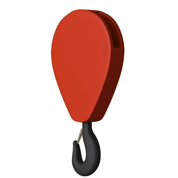 Rode haak van een torenkraan op een witte achtergrond, isoleren. 3d weergave van uitstekende kwaliteit in hoge resolutie. Het kan worden vergroot en gebruikt als achtergrond of textuur. — Stockfoto