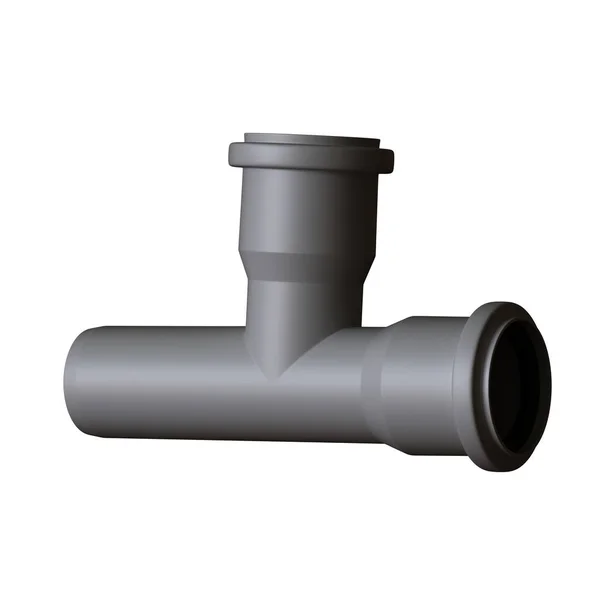 Plastic sewer pipe grey on white background, isolated. 3D rendering of excellent quality in high resolution. It can be enlarged and used as a background or texture. — Stock Photo, Image