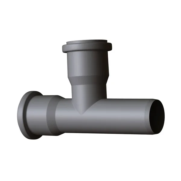 Plastic sewer pipe grey on white background, isolated. 3D rendering of excellent quality in high resolution. It can be enlarged and used as a background or texture. — Stock Photo, Image