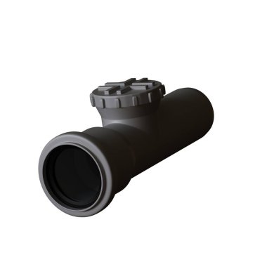 Beyaz arka planda plastik kanalizasyon borusu grisi, izole. Yüksek çözünürlüklü 3D tasarım. Büyütülebilir ve arka plan ya da doku olarak kullanılabilir..