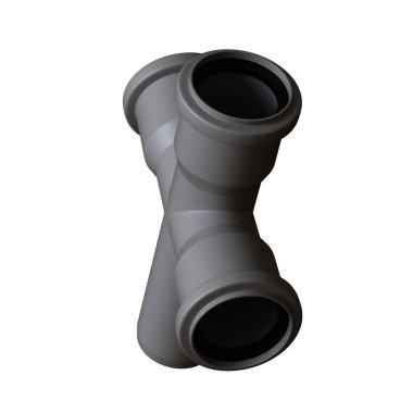 Beyaz arka planda plastik kanalizasyon borusu grisi, izole. Yüksek çözünürlüklü 3D tasarım. Büyütülebilir ve arka plan ya da doku olarak kullanılabilir..