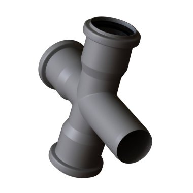 Beyaz arka planda plastik kanalizasyon borusu grisi, izole. Yüksek çözünürlüklü 3D tasarım. Büyütülebilir ve arka plan ya da doku olarak kullanılabilir..