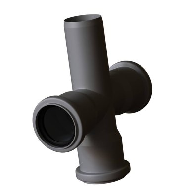 Beyaz arka planda plastik kanalizasyon borusu grisi, izole. Yüksek çözünürlüklü 3D tasarım. Büyütülebilir ve arka plan ya da doku olarak kullanılabilir..