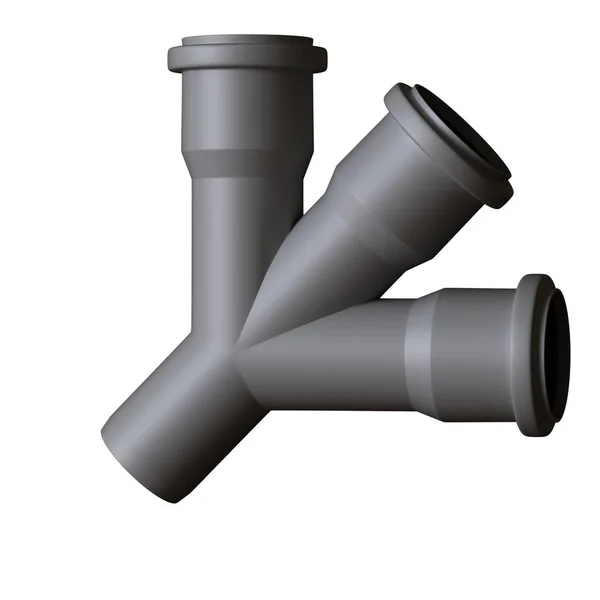 Plastic sewer pipe grey on white background, isolated. 3D rendering of excellent quality in high resolution. It can be enlarged and used as a background or texture. — Stock Photo, Image