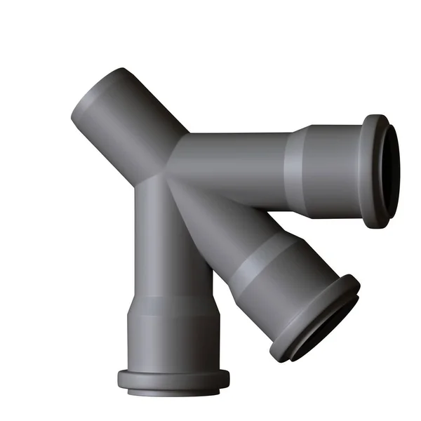 Plastic sewer pipe grey on white background, isolated. 3D rendering of excellent quality in high resolution. It can be enlarged and used as a background or texture. — Stock Photo, Image