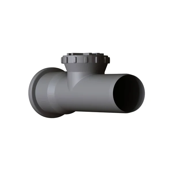 Plastic sewer pipe grey on white background, isolated. 3D rendering of excellent quality in high resolution. It can be enlarged and used as a background or texture. — Stock Photo, Image