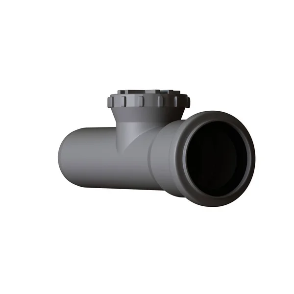 Plastic sewer pipe grey on white background, isolated. 3D rendering of excellent quality in high resolution. It can be enlarged and used as a background or texture. — Stock Photo, Image