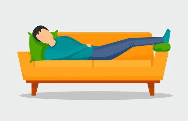 Hombre durmiendo en el sofá bandera horizontal, estilo plano — Archivo Imágenes Vectoriales