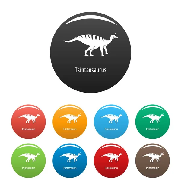 Tsintaosaurus 아이콘 설정 색 벡터 — 스톡 벡터