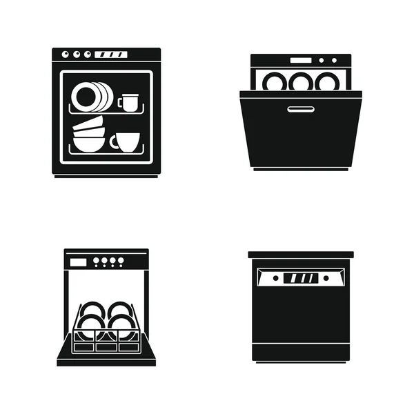 Máquina de lavar louça cozinha ícones definir estilo simples — Vetor de Stock
