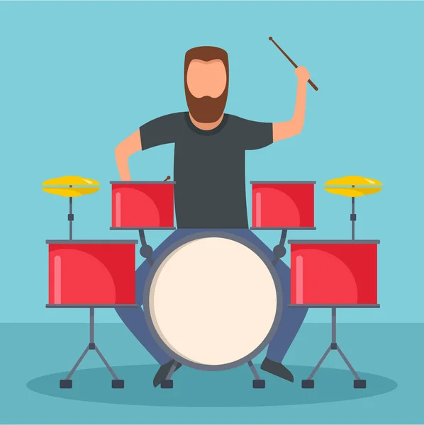 Rock trummis ikon, platt stil — Stock vektor