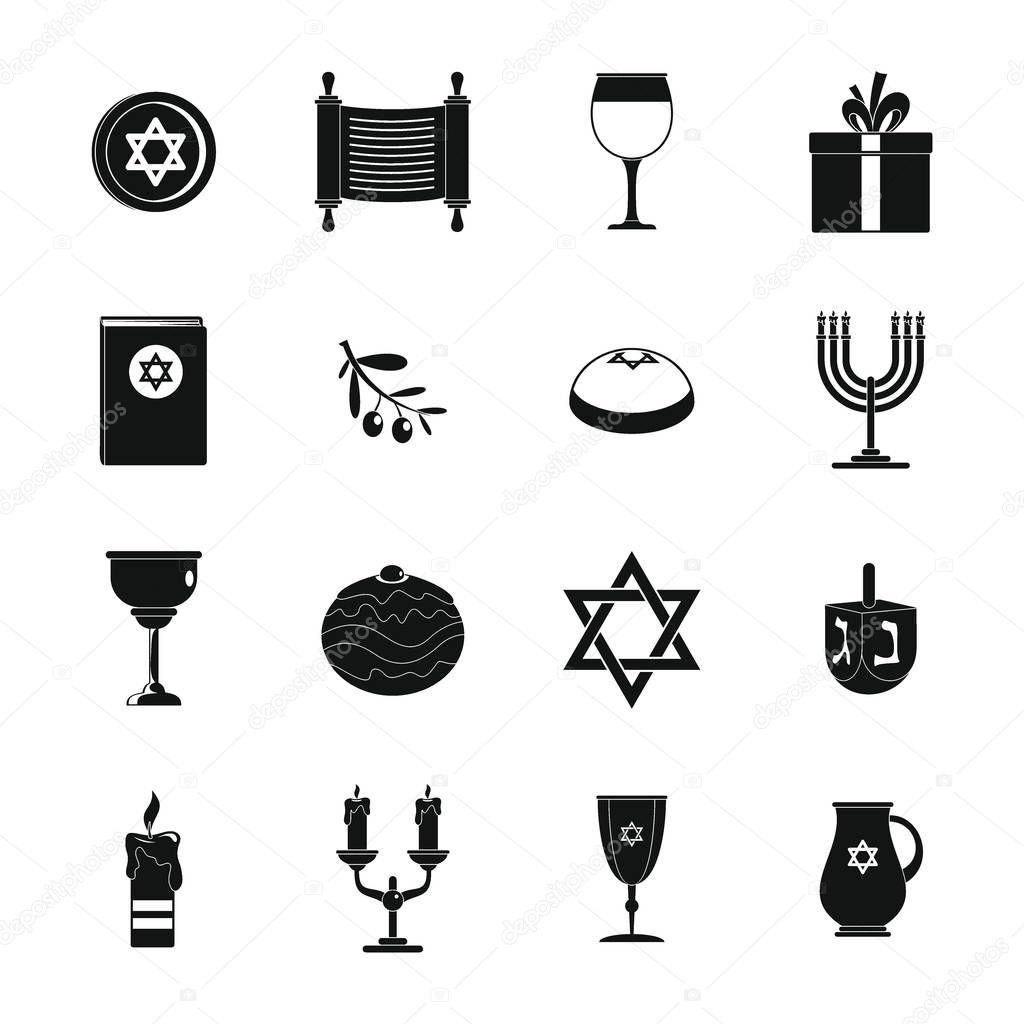 Chanukah jewish holiday icons set, simple style