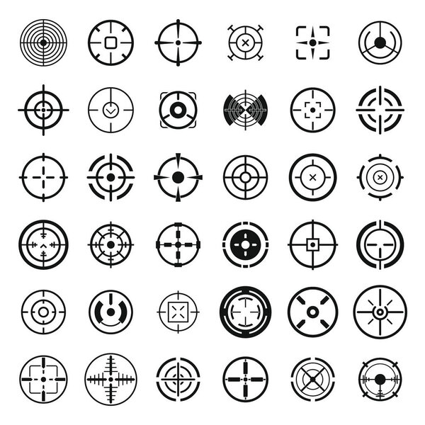 Crosshair target sight icons set, simple style