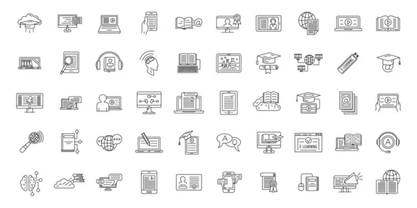E-learning training icons set, outline style — Stock Vector