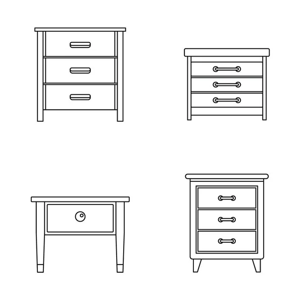 Table de chevet icônes ensemble style contour — Image vectorielle