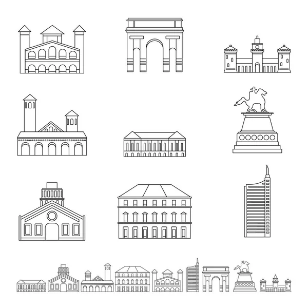 Conjunto de iconos de skyline de Milán Italia, estilo de contorno — Vector de stock