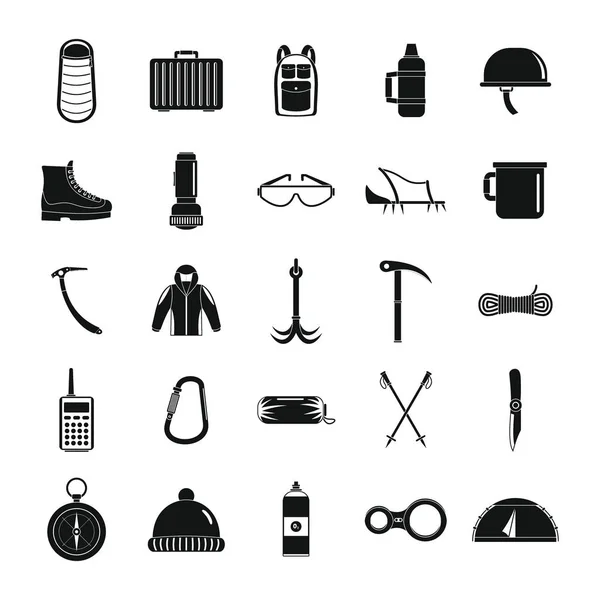 Ensemble d'icônes d'équipement d'alpinisme, style simple — Image vectorielle