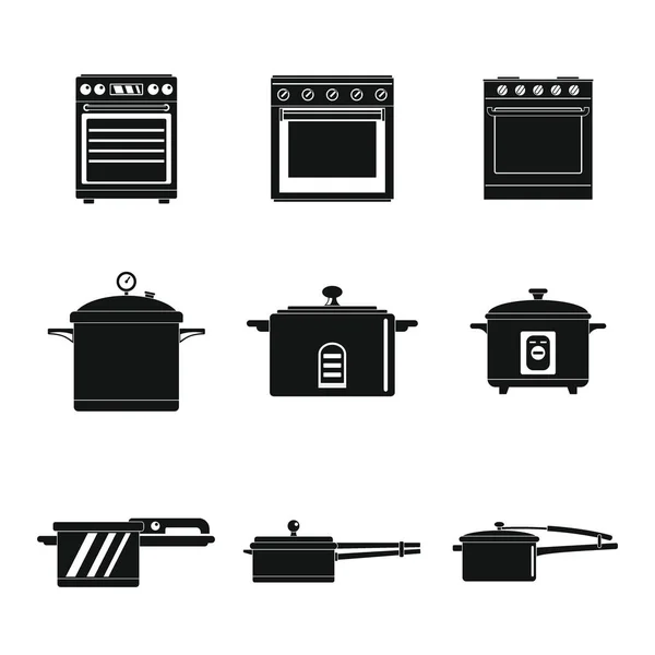 Fogão fogão pan ícones conjunto estilo simples — Vetor de Stock