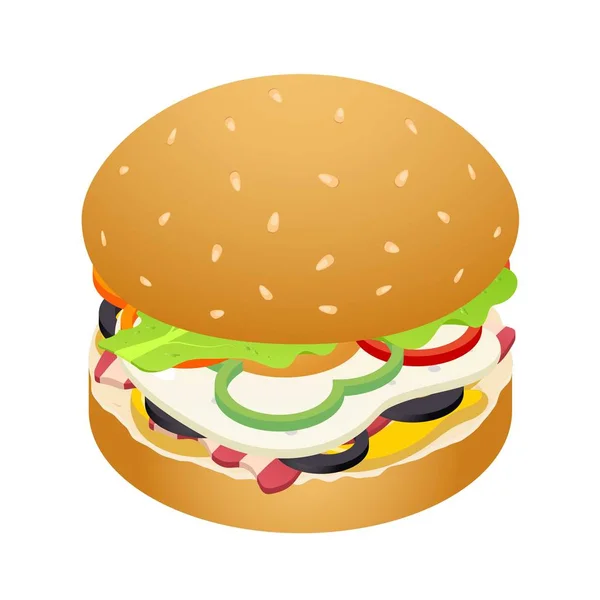 Hamburger ikon, izometrikus stílus — Stock Vector