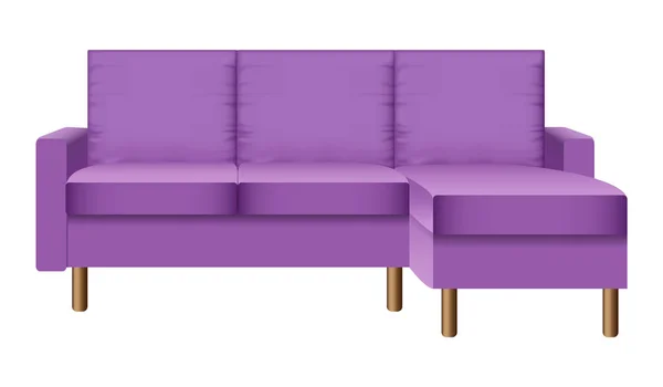 Fioletowy pokój dzienny sofa makieta, realistyczny styl — Wektor stockowy