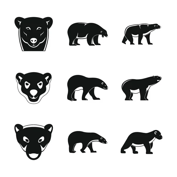 Polar bear baby white icons set, simple style — Stock Vector