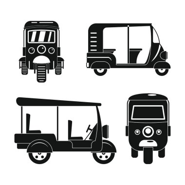 Tuk rickshaw Thailand icons set, simple style clipart
