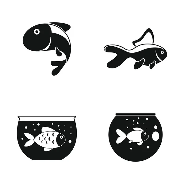 Goldfish e conjunto de ícones de aquário, estilo simples —  Vetores de Stock