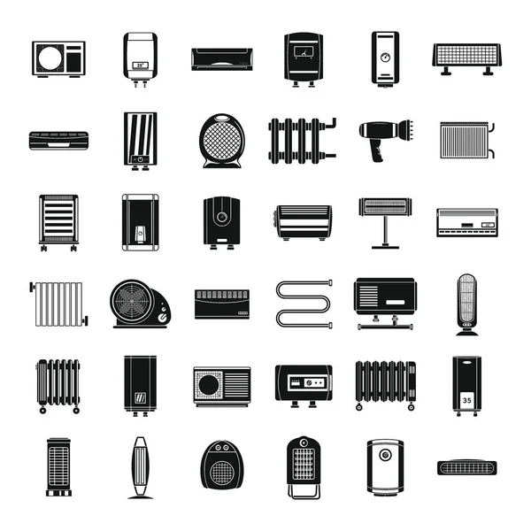 Conjunto de iconos de dispositivo de calefacción eléctrica, estilo simple — Archivo Imágenes Vectoriales