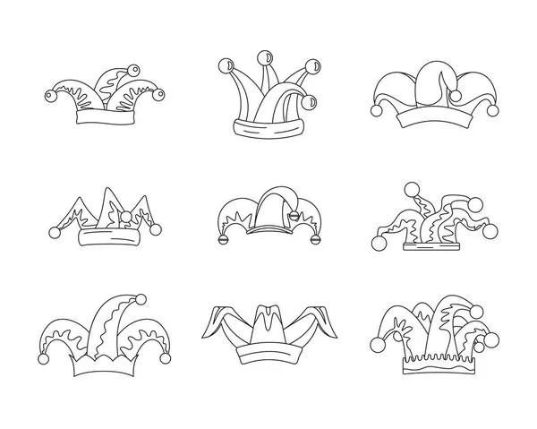 Шут дураки шляпу иконки набор, набросок стиль — стоковый вектор