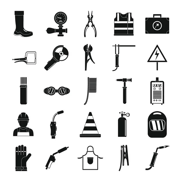 Conjunto de ícones de equipamentos de solda, estilo simples — Vetor de Stock